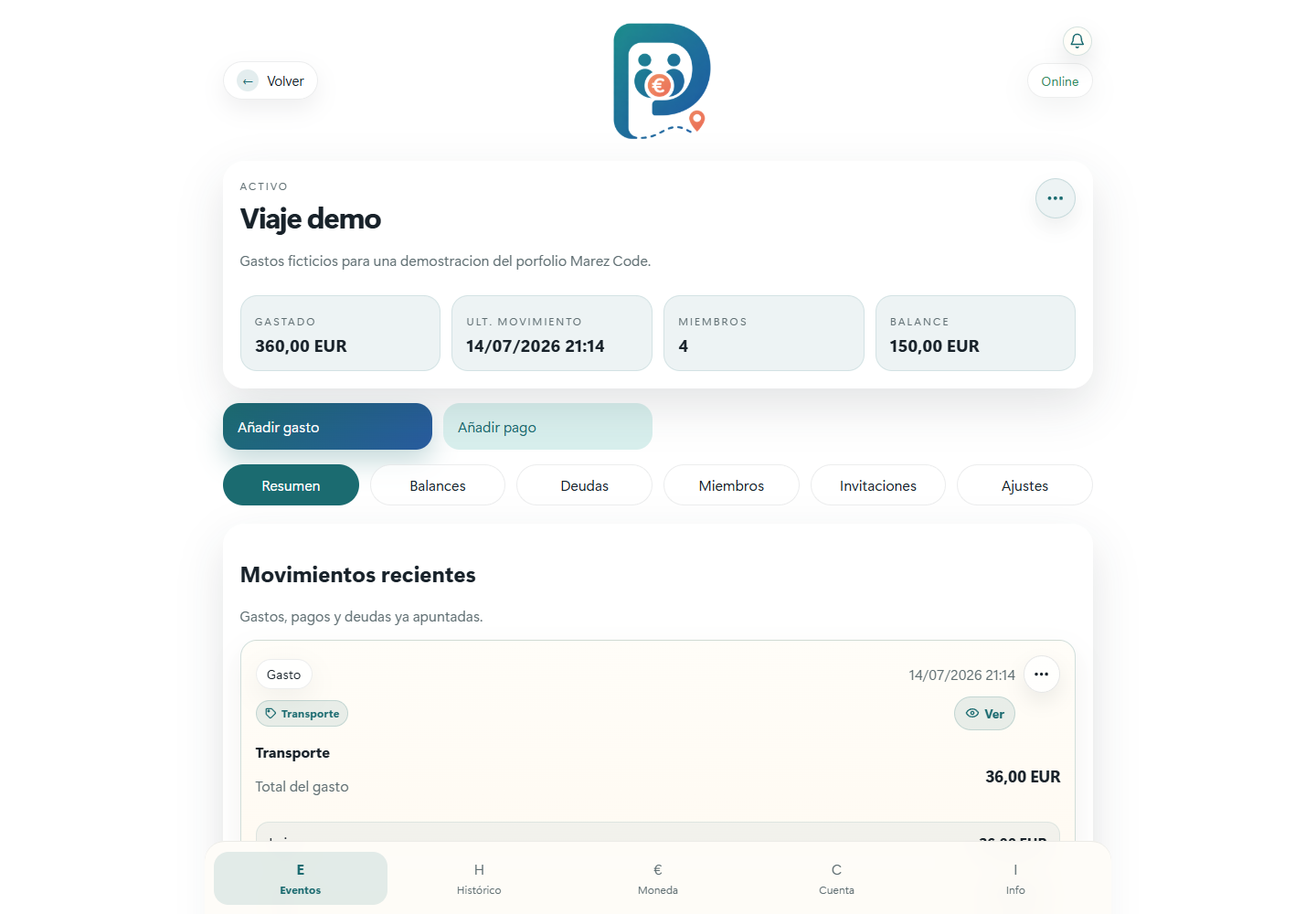 Pagueo: Demo event overview