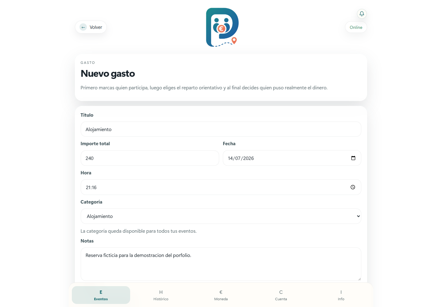 Pagueo: Recording an expense