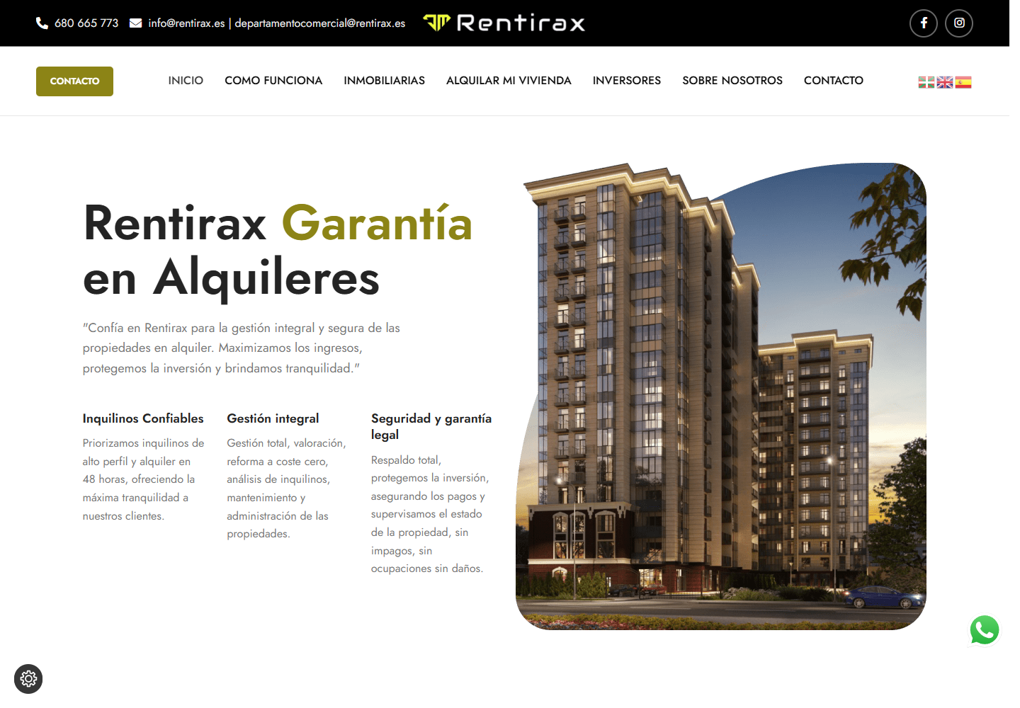 Rentirax: Multilingual corporate site for rental management and commercial information.